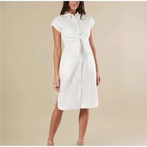 Rachel Parcell - Tie Front Midi Dress White Linen Blend White, Small  MSRP $188
